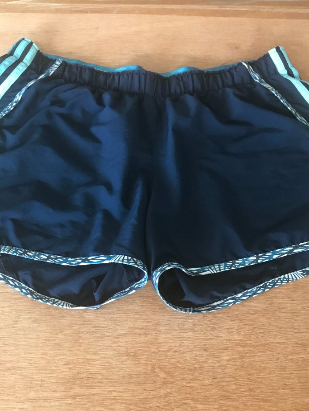 Adidas Climalite Athletic Shorts Women L Blue Striped Elastic Waist Athleisure